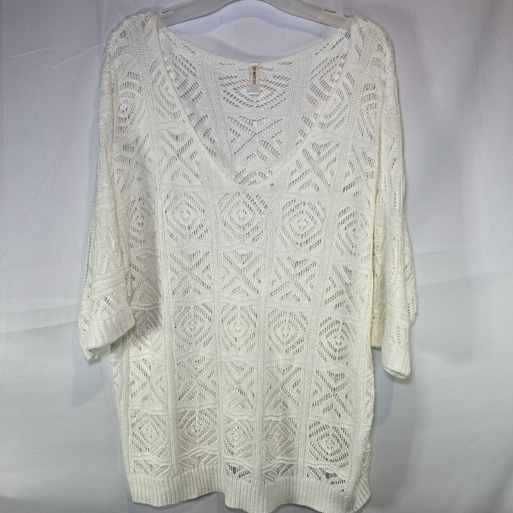 Dokotoo White Crochet Knit Top Womens Large Oversized Boho Summer Sweater‎ Layer